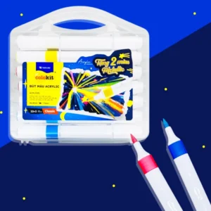 Hộp 12 Bút Màu Acrylic Đầu Brush + 2 Màu Metallic - Colokit ACM-C031